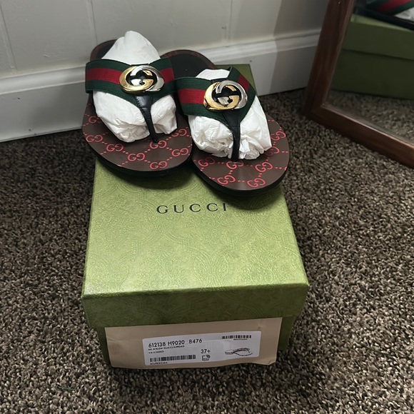Gucci slides size 37 1/2 colors brown red and green - Picture 4 of 4